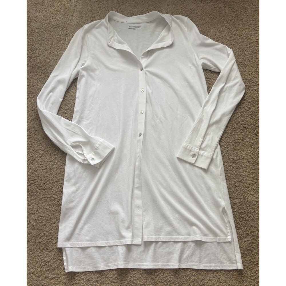 Eileen Fisher Women’s Button Front Tunic Top Size XS White Minimalist Beach